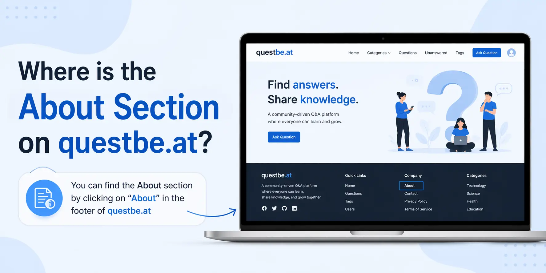 Where is the about section on questbe.at